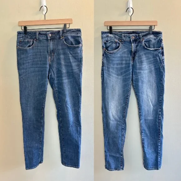 Aeropostale Slim Jean Mens Size 32 x 32 Bundle Medium Wash Blue Denim Whiskering - Picture 1 of 12